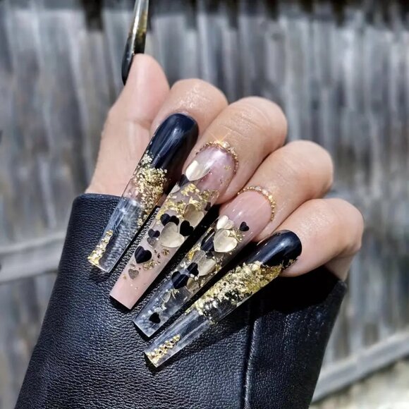 Other - 24 pcs Golden Glitter Press On Nails - Y2K Style Almond Shape False Nails